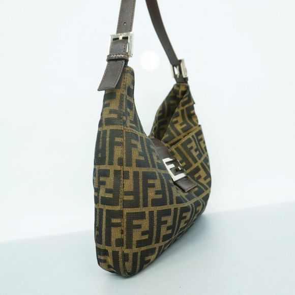 Fendi Shoulder Bag Zucca Nylon Canvas Brown Silver Hardware Women - Picture 2 of 10